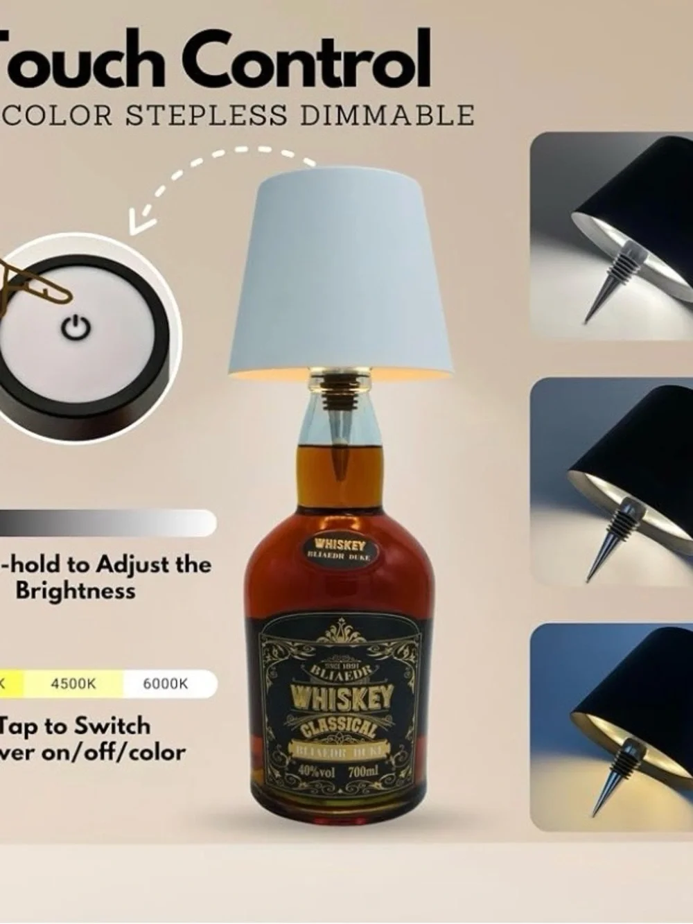 2 Wireless Rechargeable Wine Bottle Lamps- Black